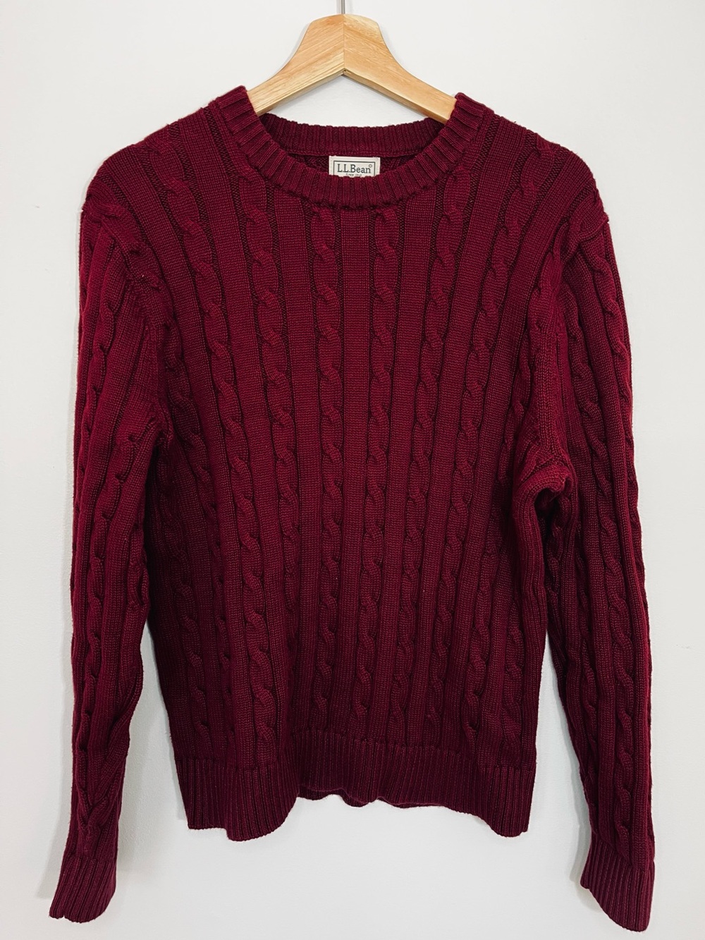 L.L. Bean Maroon Cotton Cable Knit Crewneck Sweater Men’s Small